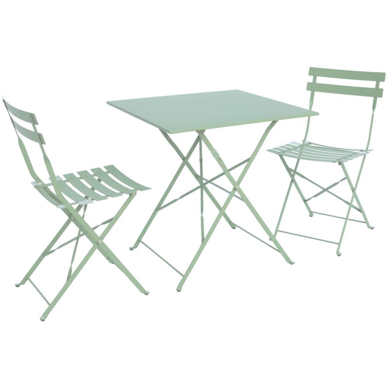 Sweeek Square 2-seater Folding Metal Bistro Garden Table With 2 Chairs Sage Green 70x70x71 Cm - Emilia