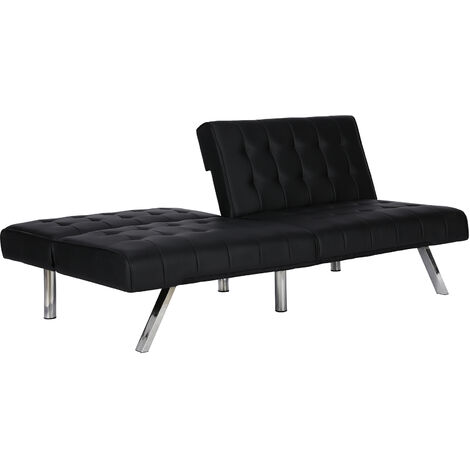 main image of "Emily Clic-Clac Sofa Bed Button Tufted Chrome Legs Black Faux Leather"