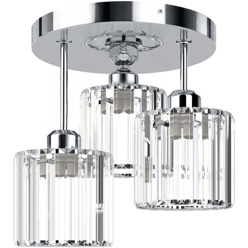 Emitto Crystal Ceiling Light 3 Light E27 Chandelier Semi Flush Mount Lamp Chrome