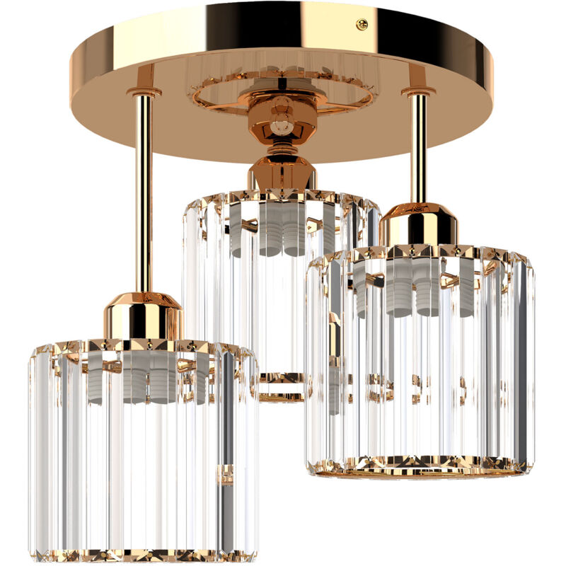 Emitto Crystal Ceiling Light 3 Light E27 Chandelier Semi Flush Mount Lamp Gold