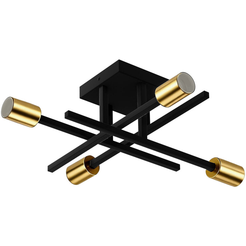 EMITTO Semi Flush Mount Ceiling Light Fixture Matte Black & Gold 4 Light E27