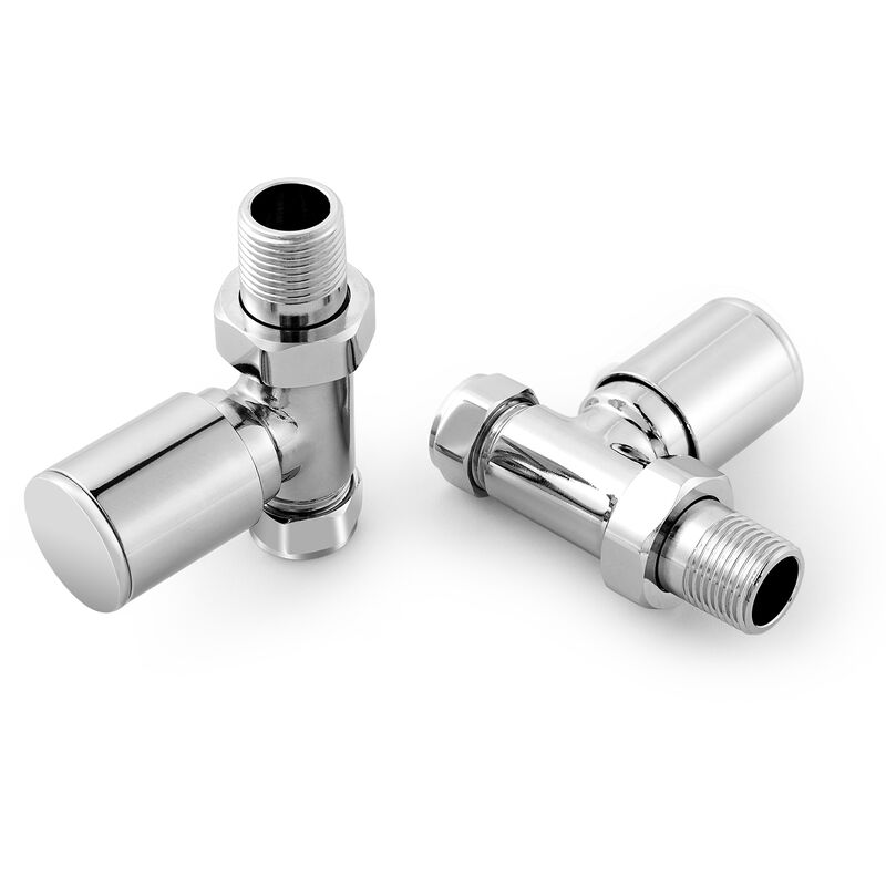 Chrome Radiator Straight Valves 15mm Pair Radiator Angled for Towel Rails Central Heating Radiators - Emke