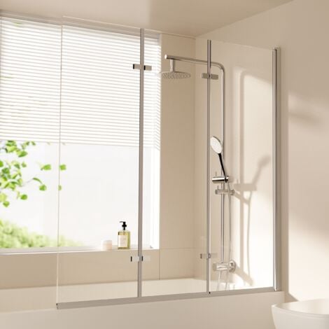 EMKE 120x140cm Badewanne Duschwand 3-teilig faltbar mit NANO einfach-Reinigung Beschichtung Faltwand 6mm Sicherheitsglas