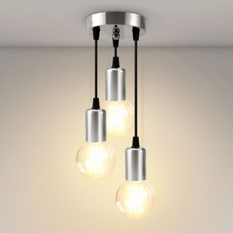 EMKE 3-Light Pendant Lamp – Chrome, Metal Fixture, Industrial Style, IP20, E27(Bulbs Not Included)