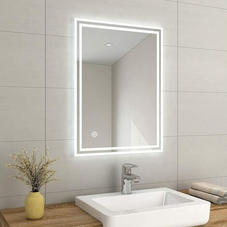 EMKE 600X800 mm LED Illuminated Bathroom Mirror with Lights and Demister Pad, Wall Mounted Touch Sensor Bathroom Mirror