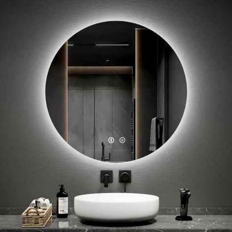 EMKE 800mm Round Bathroom Led Mirror with Bluetooth Illuminated Backlit Wall Mounted Vanity Mirror with Defogging, Brightness Adjustment