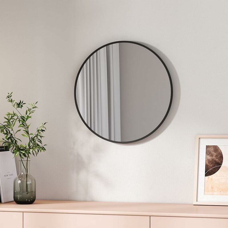 Emke - Bathroom Circle Mirror, Round Mirror For Glass Wall Mounted Makeup Mirror, Framed Wall Mirror 50Cm Black Round Mirror