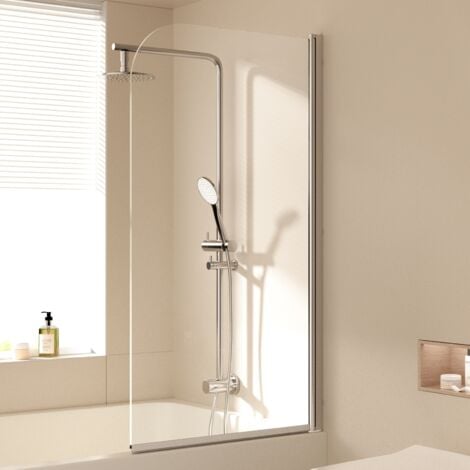EMKE 90x140cm Badewanne Duschwand mit NANO einfach-Reinigung Beschichtung 6mm Sicherheitsglas (90x140cm, Schwingtür)