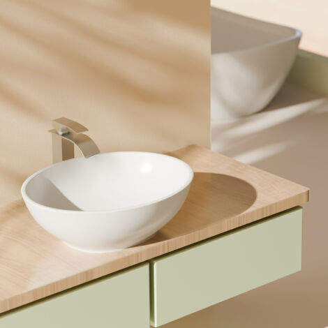EMKE Aufsatzwaschbecken Ovales Waschbecken Waschplatz Handwaschbecken für Badezimmer 41.5 x 33.5 x 13 cm Waschtisch Weiß