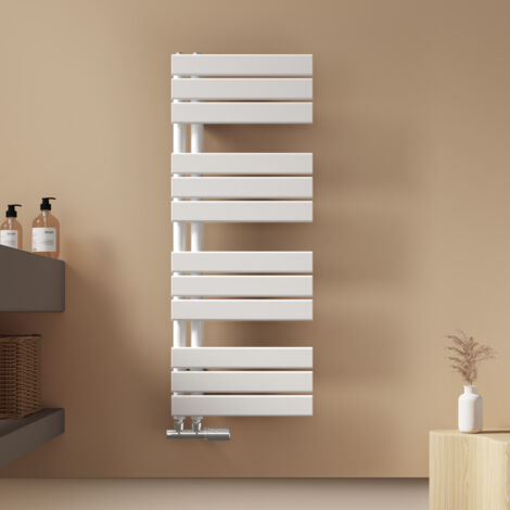 EMKE Badheizkörper Flach 1041x400 mm Weiß, Handtuchwärmer für Badezimmer Handtuchtrockner, Panel Handtuchhalter Seitenanschluss für Wasser 456W
