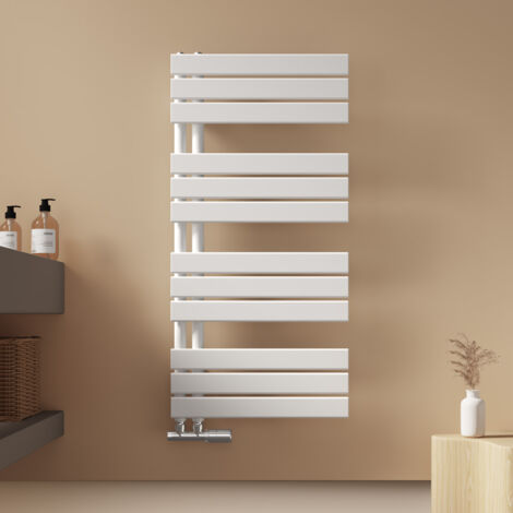 EMKE Badheizkörper Flach 1041x500 mm Weiß, Handtuchwärmer für Badezimmer Handtuchtrockner, Panel Handtuchhalter Seitenanschluss für Wasser 529W