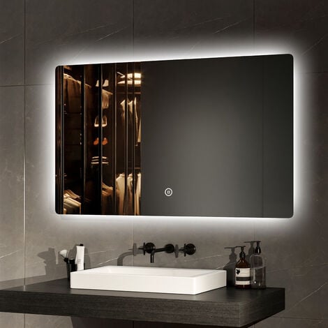 EMKE Badspiegel LED Badspiegel 100x60cm Badezimmerspiegel mit Kaltweißer Beleuchtung und Touch-schalter Energie sparen