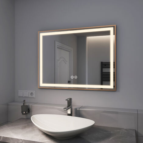 EMKE Badspiegel mit Beleuchtung Touch Antibeschlage Goldrahmen