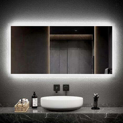 EMKE Badspiegel mit Beleuchtung LED Wandspiegel Badezimmerspiegel, 120x60cm, Kaltweißes/Warmweißes Licht, Knopfschalter, Beschlagfrei