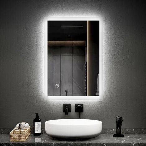 EMKE Badspiegel mit Beleuchtung LED Wandspiegel Badezimmerspiegel, 70x50cm, Kaltweißes Licht, Touchschalter