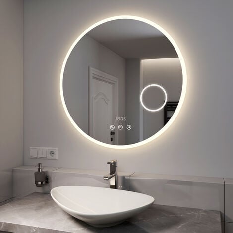 EMKE Badspiegel mit Beleuchtung Rund Badezimmerspiegel ф80cm