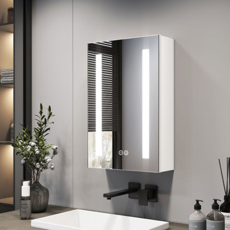 EMKE Badspiegel Spiegelschrank mit Beleuchtung 40x60cm Beschlagfrei Spiegelschrank mit Ablage, 3 LED Lichtfarbe Dimmbar, Steckdose