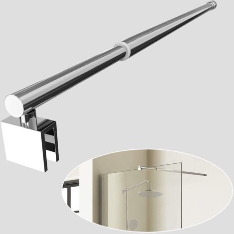 EMKE Barra di supporto telescopica regolabile da 700 mm a 1200 mm in acciaio inox cromato di forma rotonda per doccia bagnato, per cabina doccia, per vetri di spessore 8-10 mm