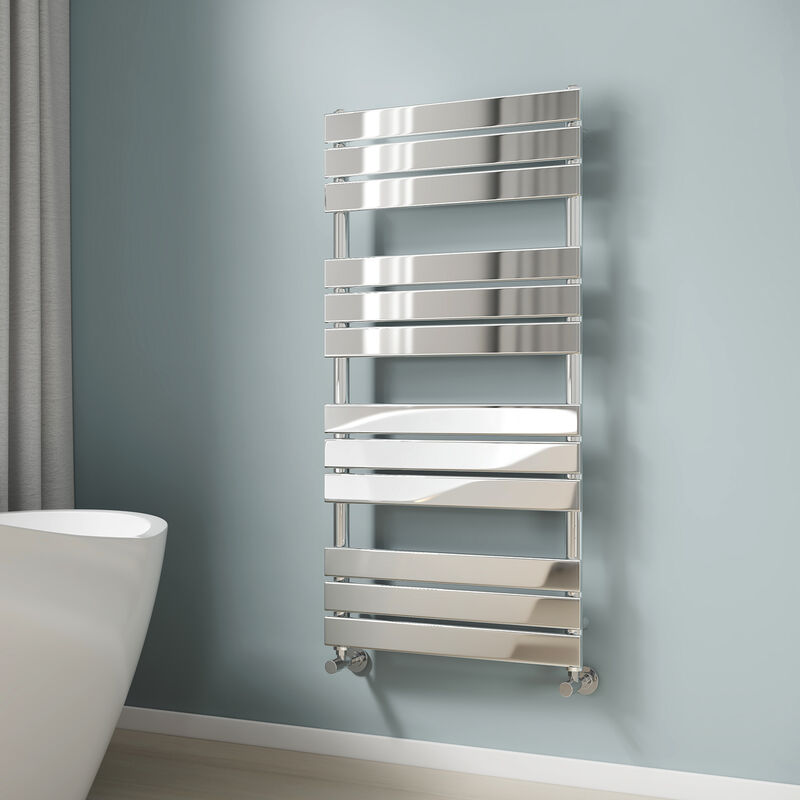 Chrome Bathroom Flat Panel Heated Towel Rail Radiator Central Heating Towel Rails Radiator Ladder 1200x600mm - Emke