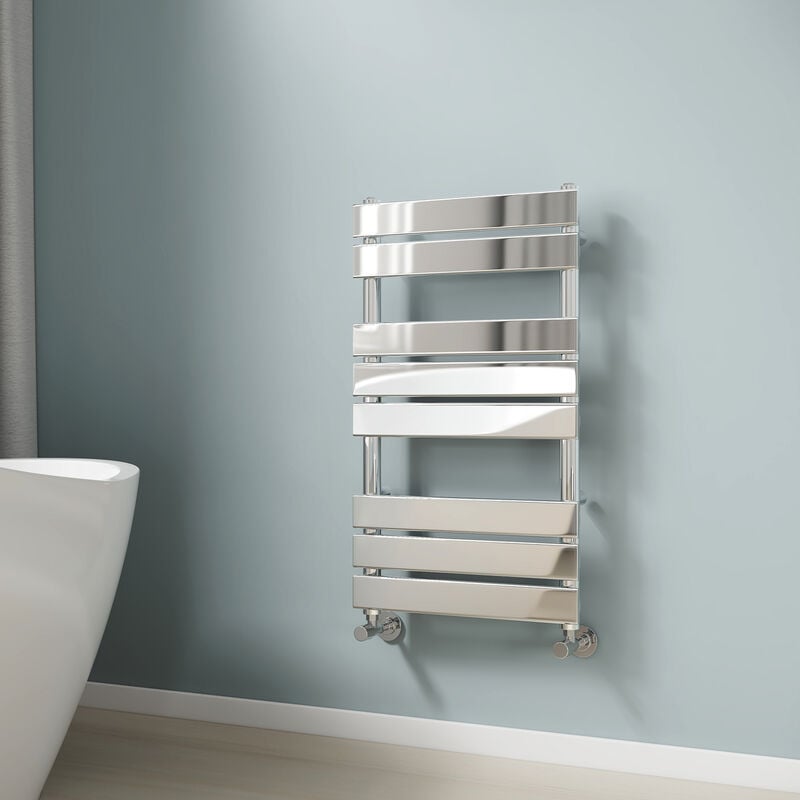 Chrome Bathroom Flat Panel Heated Towel Rail Radiator Central Heating Towel Rails Radiator Ladder 800x450mm - Emke