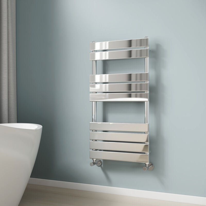 Chrome Bathroom Flat Panel Heated Towel Rail Radiator Central Heating Towel Rails Radiator Ladder 950x500mm - Emke