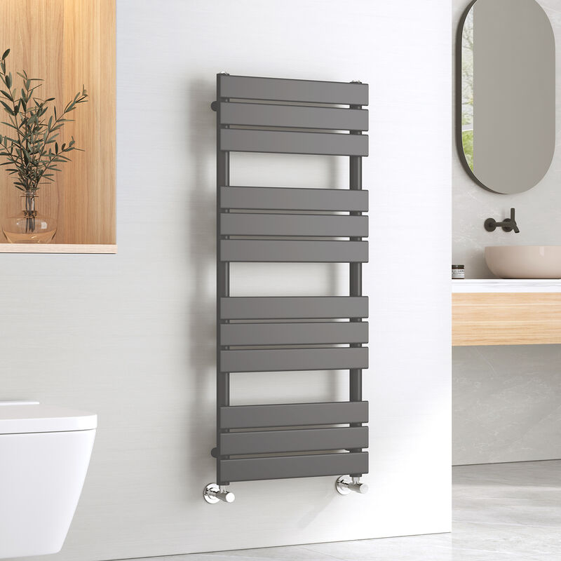 Central Heating Towel Rails Anthracite Flat Panel Heated Towel Rail Radiator Ladder for Bathroom Kitchen 1200 x 500 mm - Emke