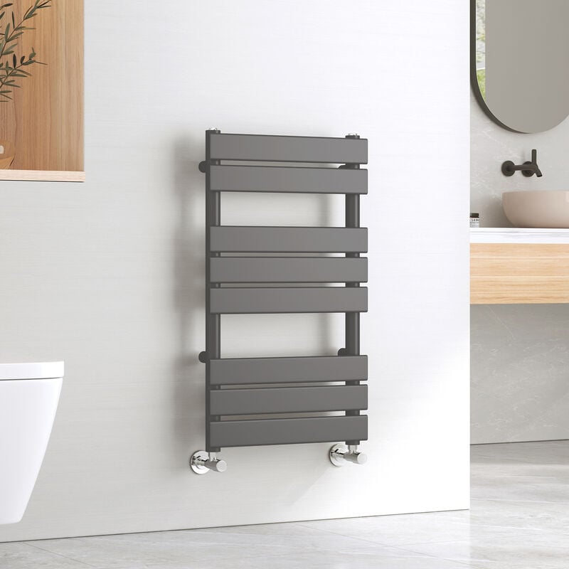 Emke - Central Heating Towel Rails Anthracite Flat Panel Heated Towel Rail Radiator Ladder for Bathroom Kitchen 800 x 450 mm