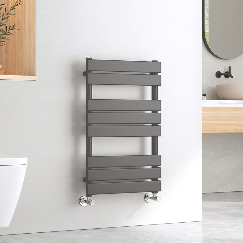 Central Heating Towel Rails Anthracite Flat Panel Heated Towel Rail Radiator Ladder for Bathroom Kitchen 800 x 500 mm - Emke