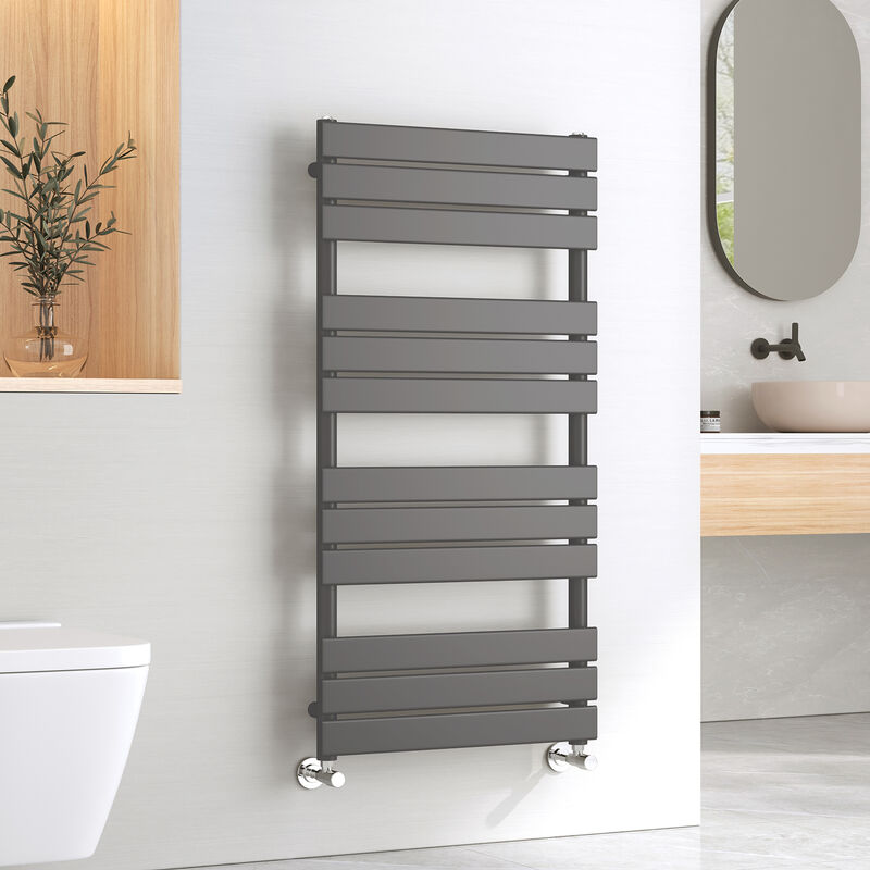 Central Heating Towel Rails Anthracite Flat Panel Heated Towel Rail Radiator Ladder for Bathroom Kitchen 1200 x 600 mm - Emke