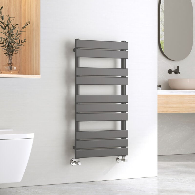 Central Heating Towel Rails Anthracite Flat Panel Heated Towel Rail Radiator Ladder for Bathroom Kitchen 1000 x 500 mm - Emke