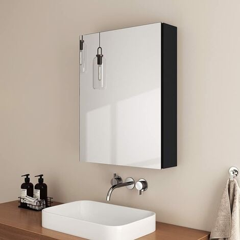 EMKE Bathroom Mirror Cabinet Wall Storage Hanging Cabinet, Wall-Mounted Storage Cupboard with Aluminum Alloy Single Door, Black