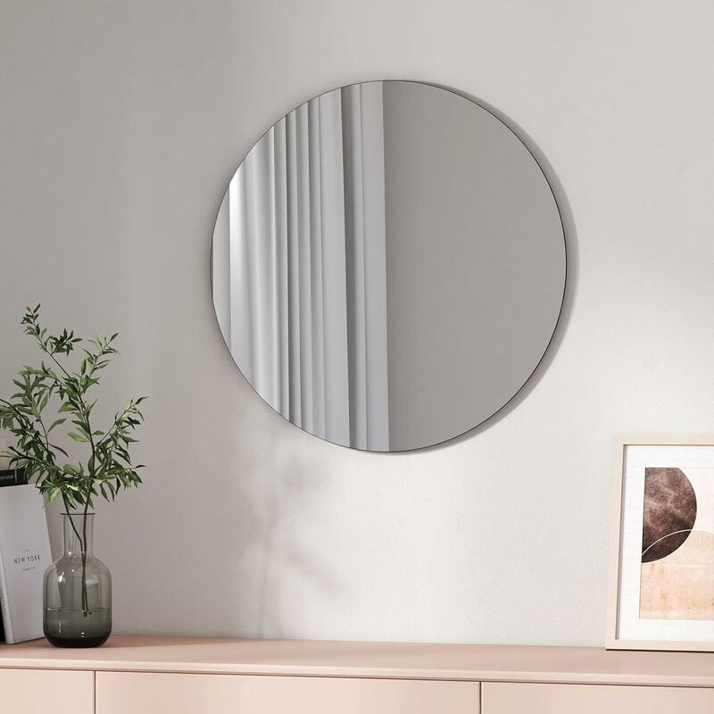 Bathroom Mirror Frameless Modern Round Wall Mounted Mirror 60CM - Emke