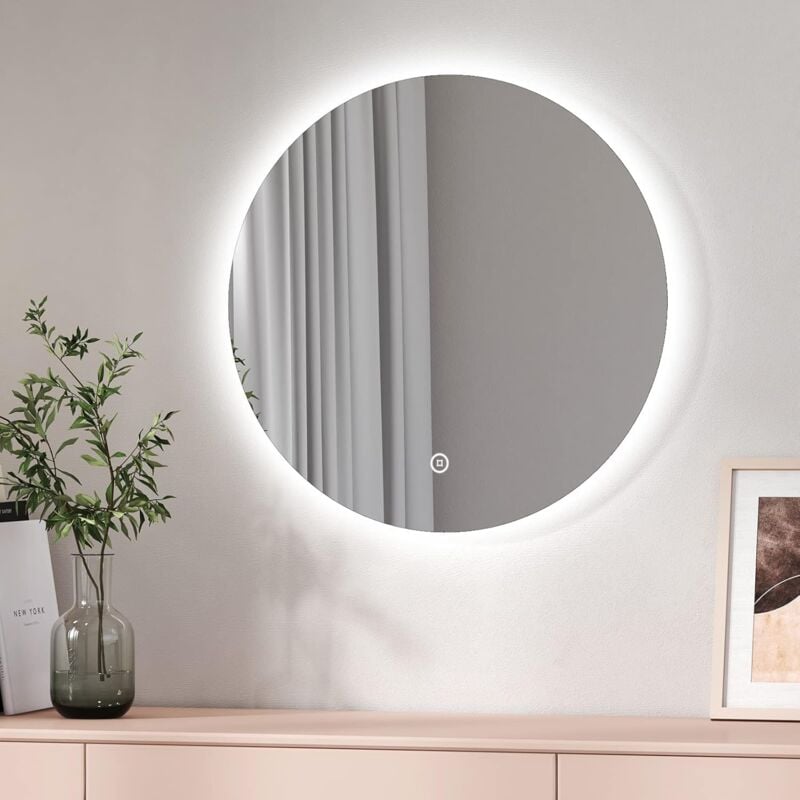 Bathroom Mirror with Led Lights 600mm Dimmable Illuminated Backlit Round Bathroom Mirror - Emke