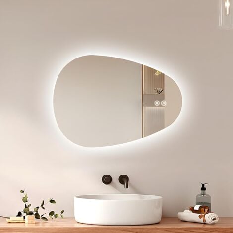 EMKE Bathroom Mirror with Lighting 70 x 50 cm Asymmetrical LED Mirror with Anti-Fog, Touch Switch, 3 Light Colours, Dimmable