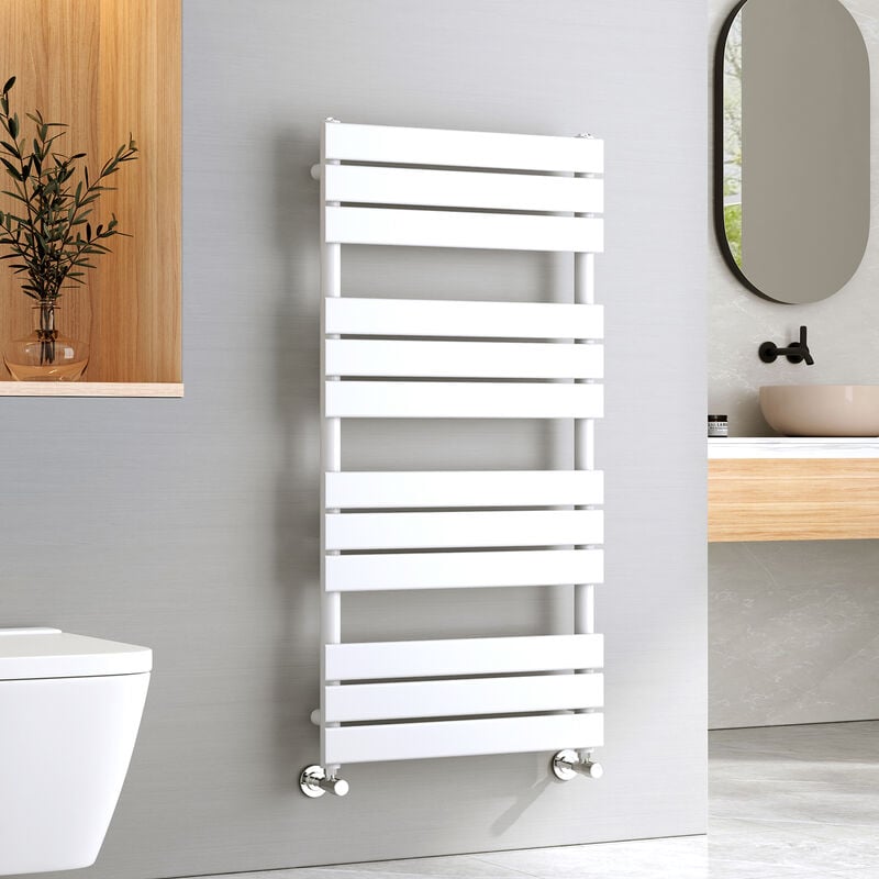 Bathroom Ladder Radiator White Flat Panel Heated Towel Rail Central Heating Towel Rails 1200 x 600 mm - Emke