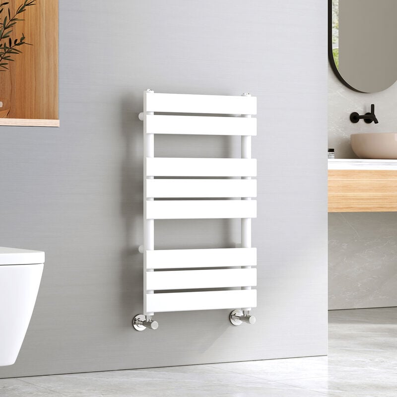 Emke - Bathroom Ladder Radiator White Flat Panel Heated Towel Rail Central Heating Towel Rails 800 x 450 mm