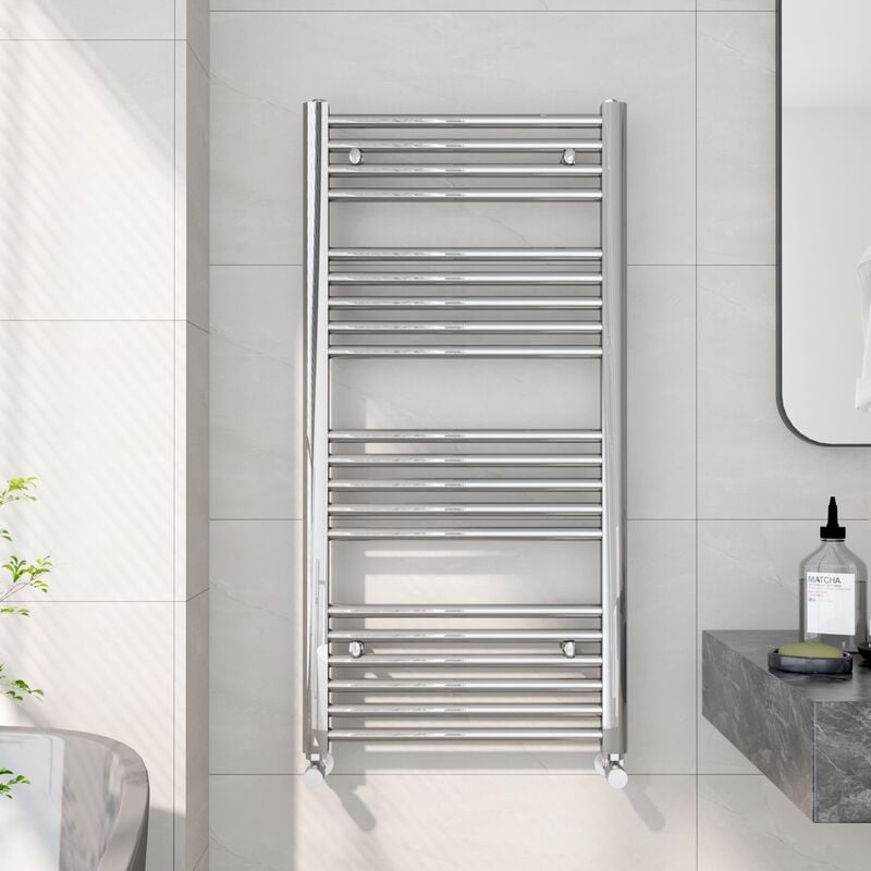 Heated Towel Rail Radiator Straight Central Heating Towel Rails Towel Warmer 1000x500mm Suitable for 5m², Chrome - Emke