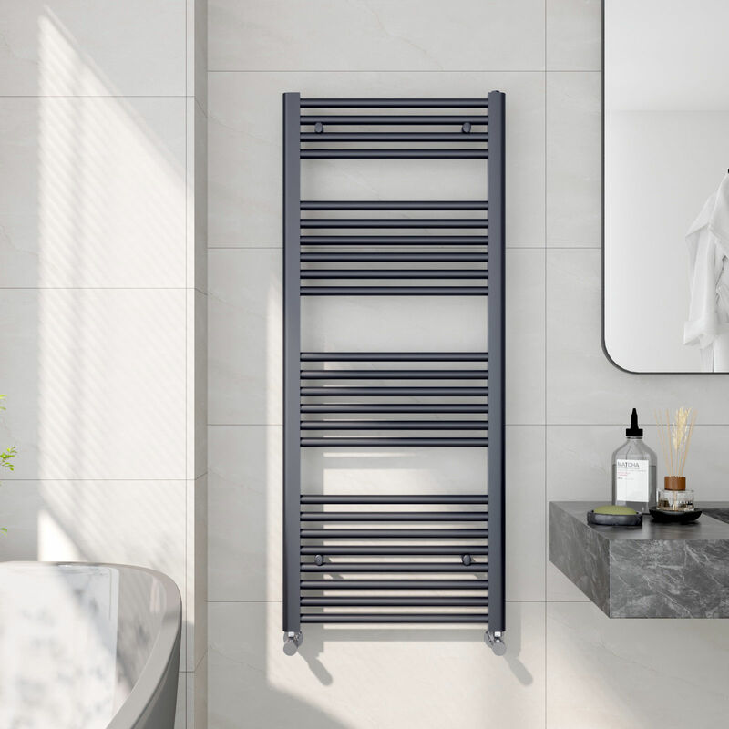 Heated Towel Rail Radiator Straight Central Heating Towel Rails Towel Warmer 1200x500mm Suitable for 6m², Anthracite - Emke