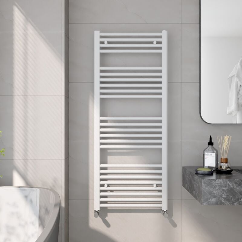 Heated Towel Rail Radiator Straight Central Heating Towel Rails Towel Warmer 1200x500mm Suitable for 6m², White - Emke