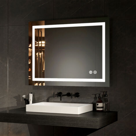 EMKE Bluetooth Illuminated Bathroom Mirror with Shaver Socket Dimmable Bathroom LED Mirror with Demister, Fuse, 60x80cm