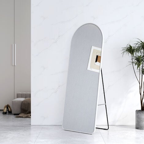EMKE Bogen Standspiegel Ganzkörperspiegel mit Rahmen aus Aluminiumlegierung für Wohn-,Schlaf-, Aufenthalt und Ankleidezimmer, Weiß, 160x60cm