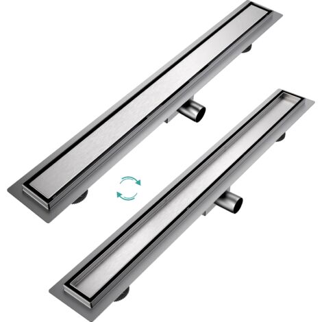 EMKE Canalina per doccia, 80 cm, in acciaio inox, piastrellabile, set completo di scarico per doccia, sifone con antiodore e filtro per capelli, scarico doccia, doppio lato per bagno