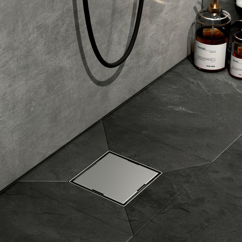Emke - Caniveau de douche en acier inoxydable, 2 en 1, Caniveau de douche carré avec arrêt des odeurs et filtre à cheveux, 15mm Couleur inox
