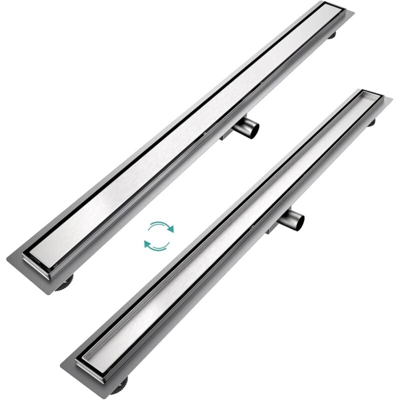 Emke - Caniveau de douche en acier inoxydable, ensemble complet, siphon de sol, siphon de douche avec arrêt des odeurs et filtre à cheveux, siphon de