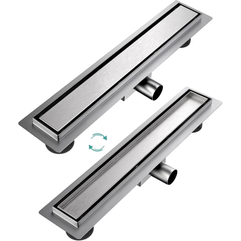 Emke - Caniveau de douche en acier inoxydable, ensemble complet, siphon de sol, siphon de douche avec arrêt des odeurs et filtre à cheveux, siphon de