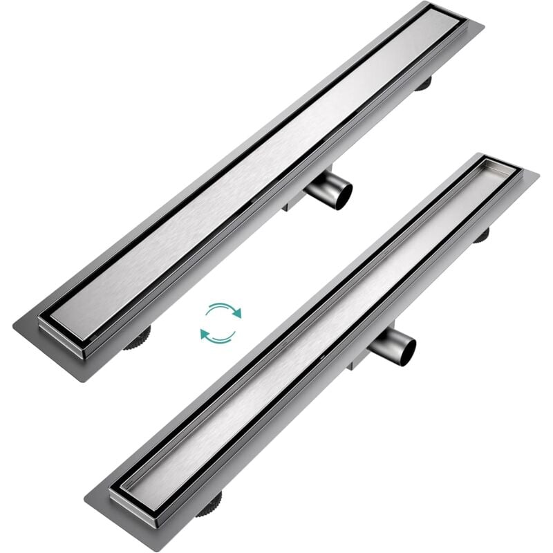 Emke - Caniveau de douche en acier inoxydable, ensemble complet, siphon de sol, siphon de douche avec arrêt des odeurs et filtre à cheveux, siphon de