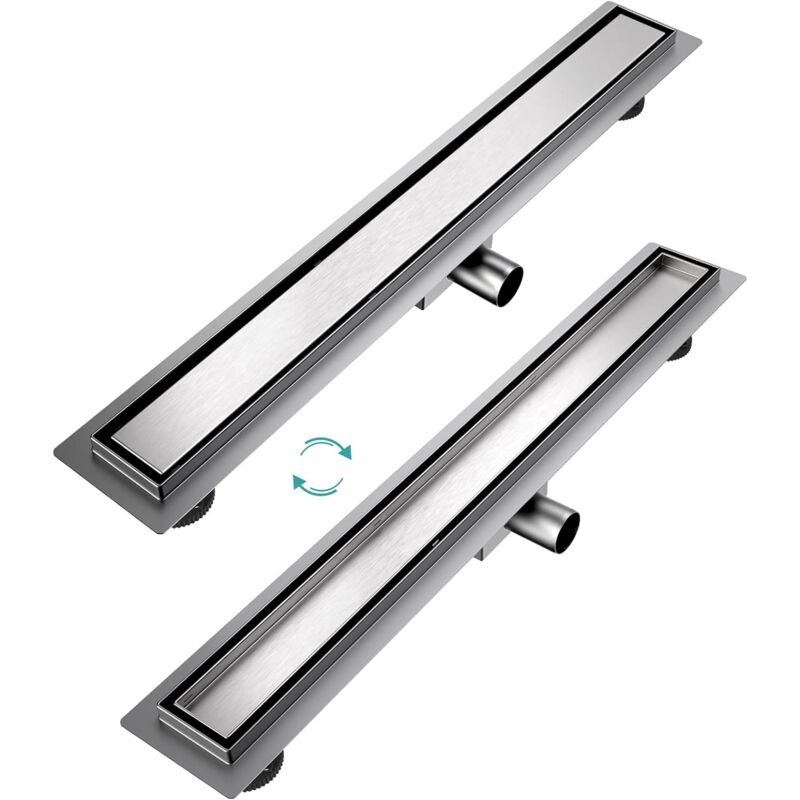 Emke - Caniveau de douche en acier inoxydable, ensemble complet, siphon de sol, siphon de douche avec arrêt des odeurs et filtre à cheveux, siphon de