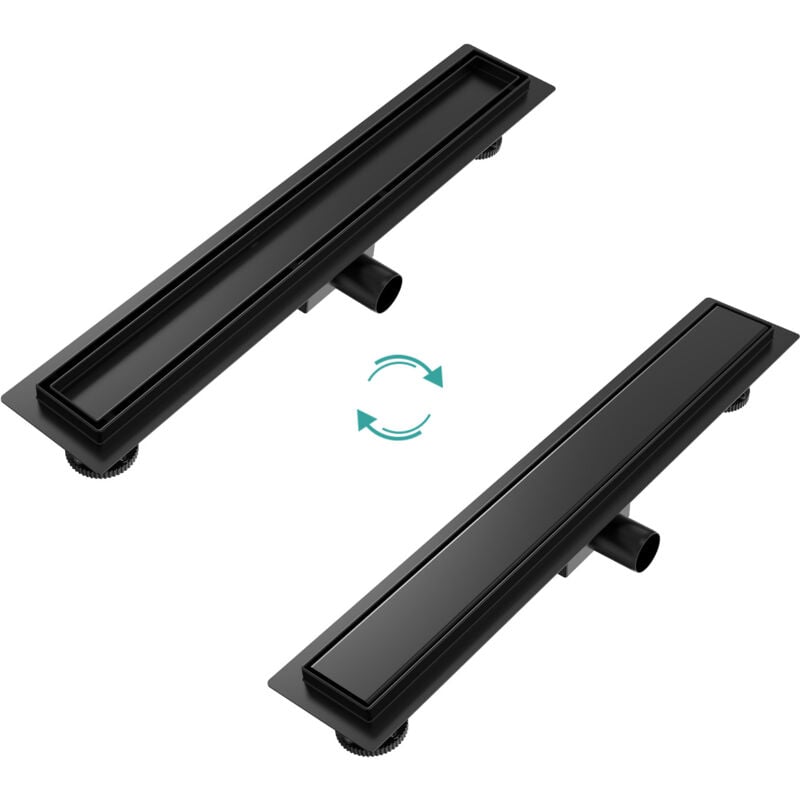 EMKE Caniveau de douche en acier inoxydable, siphon de sol 2 en 1, Caniveau de douche avec arrêt des odeurs et filtre à cheveux, noir 60cm