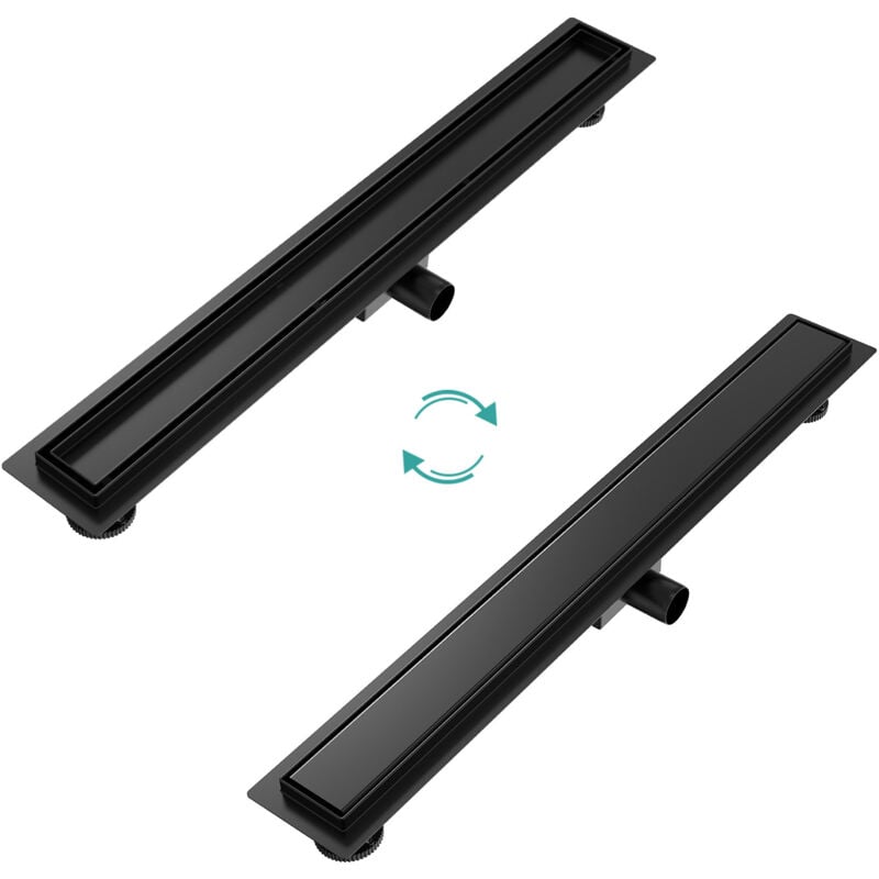 Emke - Caniveau de douche en acier inoxydable, siphon de sol 2 en 1, Caniveau de douche avec arrêt des odeurs et filtre à cheveux, noir 80cm