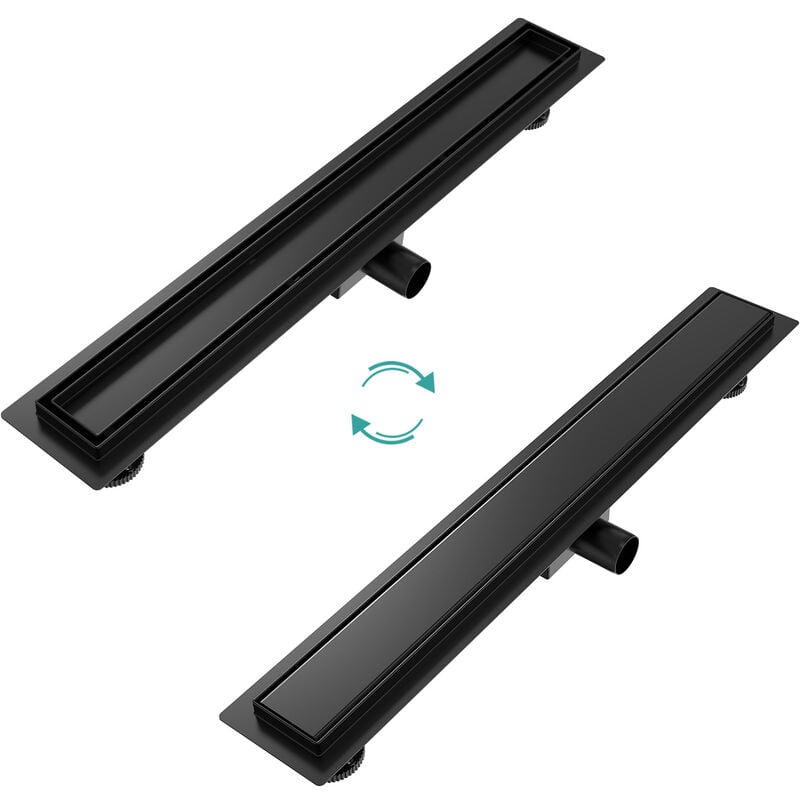 Emke - Caniveau de douche en acier inoxydable, siphon de sol 2 en 1, Caniveau de douche avec arrêt des odeurs et filtre à cheveux, noir 70cm